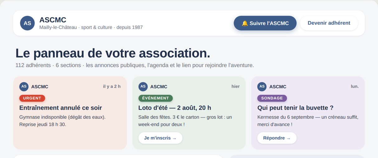 Exemple de page publique d'une association sur Assodio